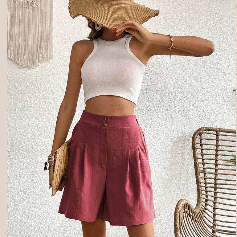 Jocelyn – Short Taille Haute Plissé, Style Estival Léger