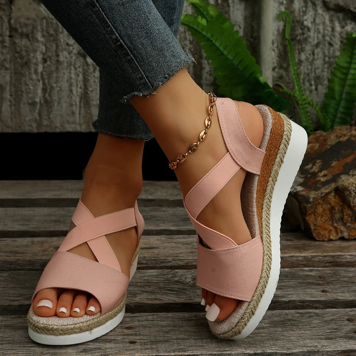 Alegra – Sandales Compensées à Bride Cheville Élastique