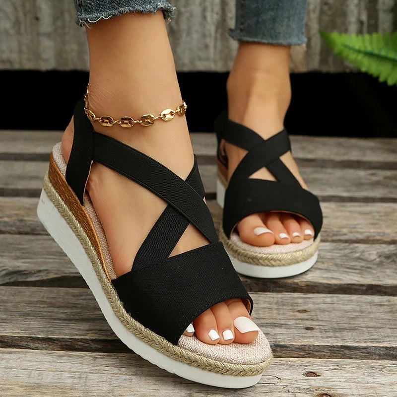 Alegra – Sandales Compensées à Bride Cheville Élastique