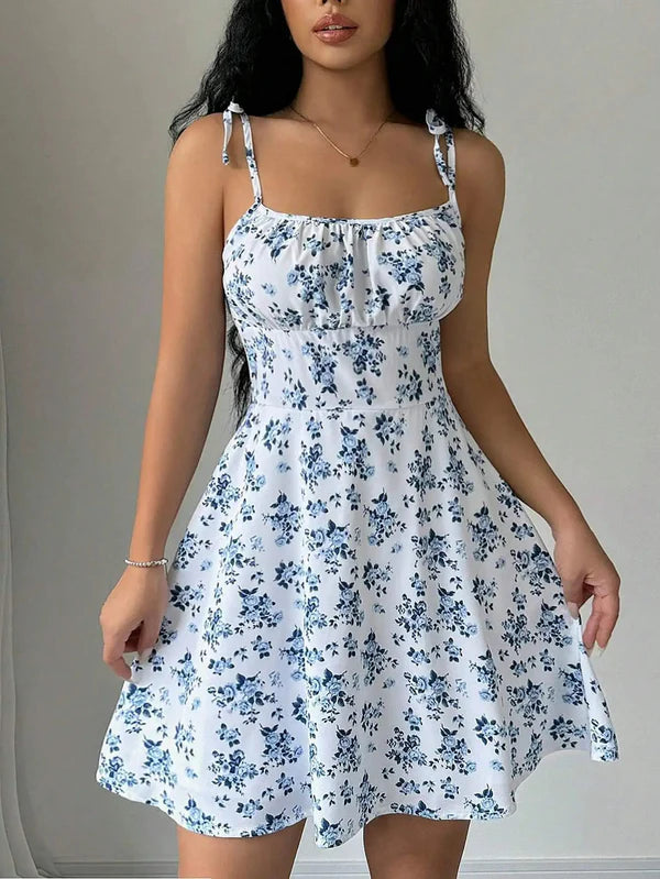 Guarujá - Robe Courte Fleurie Bleue