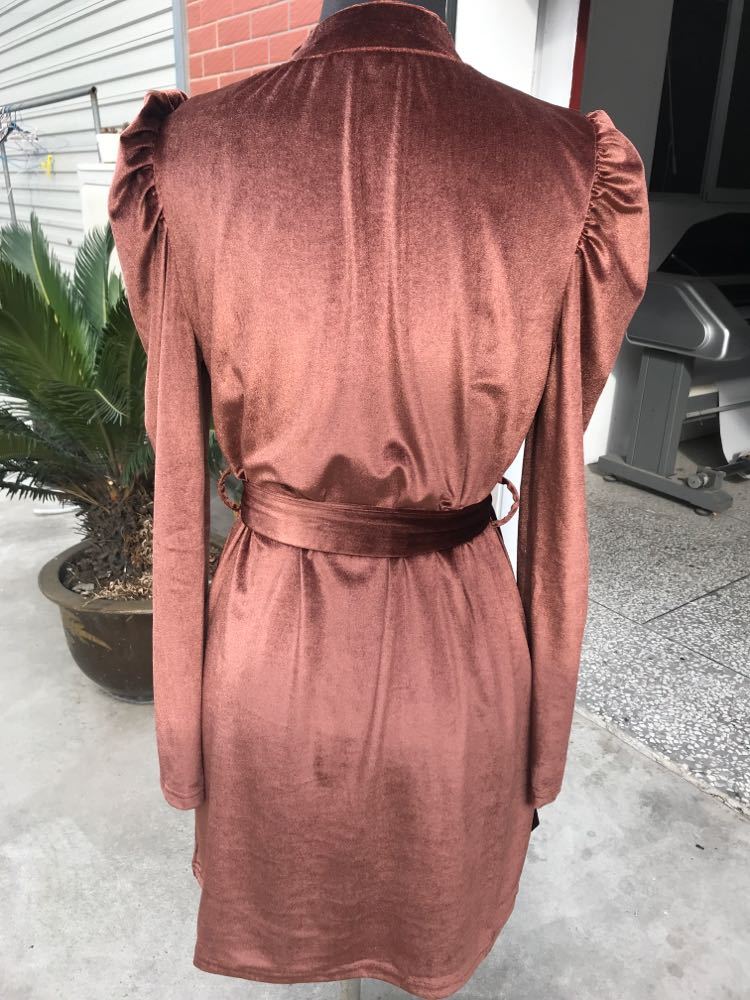 Gold Velvet Dress with Puff Sleeves