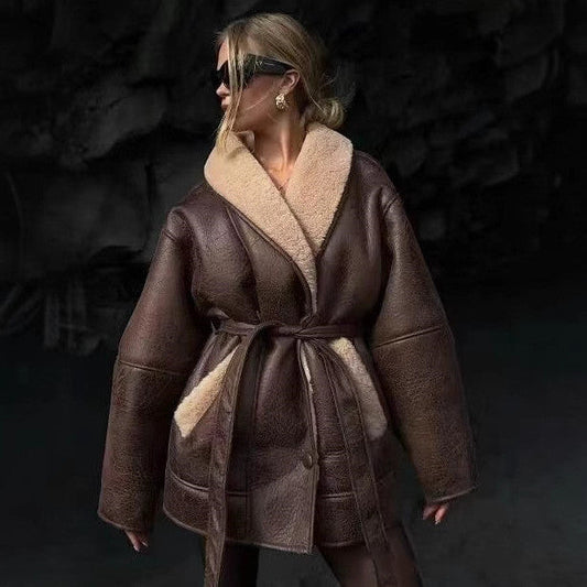 Manteau Cuir et Fourrure Bordeaux