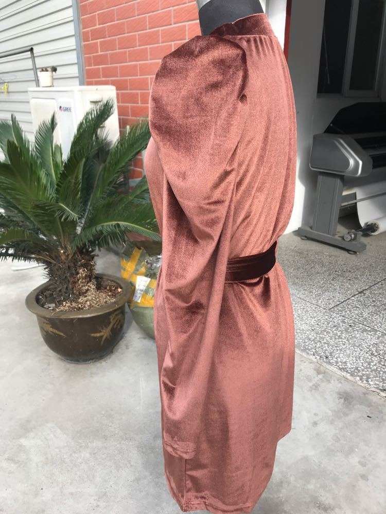 Gold Velvet Dress with Puff Sleeves