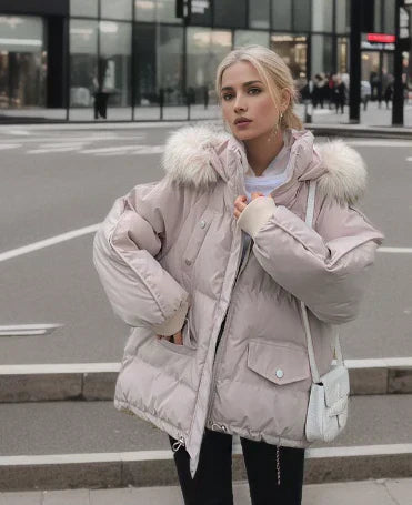 Fiona Women's Puffer Jacket | Fur-Trimmed Hood, Loose Fit 0