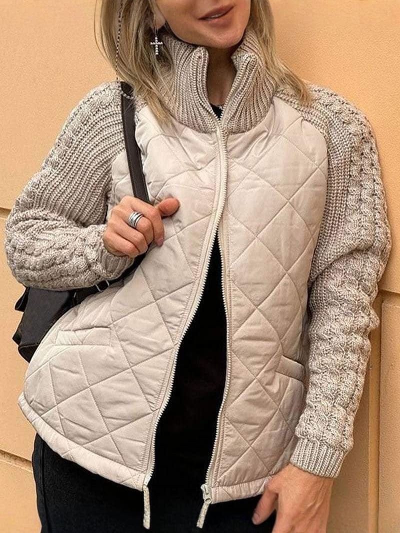 Quilted Hybrid Jacket for Women | Cable Knit Sleeves, Stylish & Cozy 0