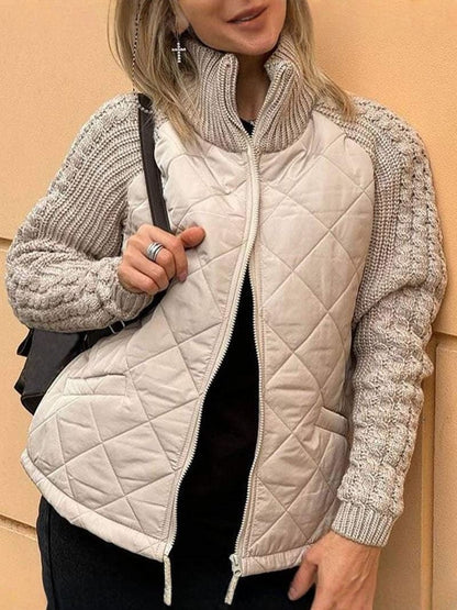 Quilted Hybrid Jacket for Women | Cable Knit Sleeves, Stylish & Cozy 0