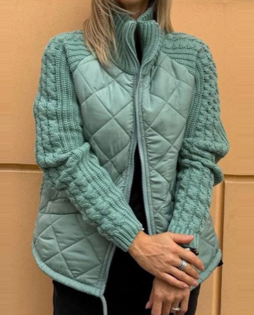 Quilted Hybrid Jacket for Women | Cable Knit Sleeves, Stylish & Cozy 1