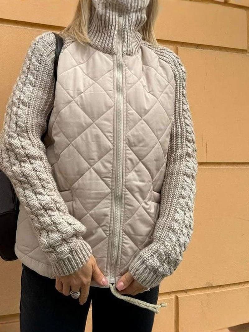 Quilted Hybrid Jacket for Women | Cable Knit Sleeves, Stylish & Cozy 6