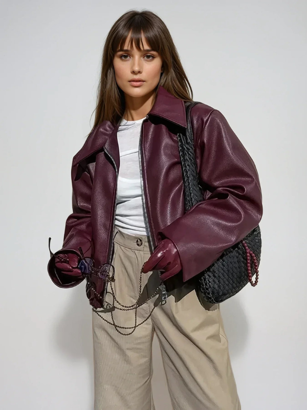 Rita Women's Jacket | Retro Red with Zipper, Fitted Design 2