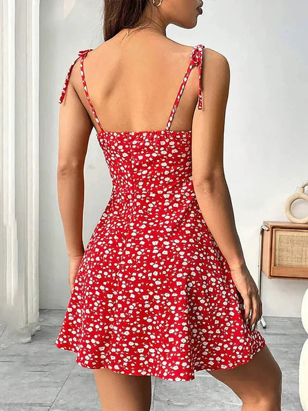 Guarujá - Robe Courte Fleurie Rouge