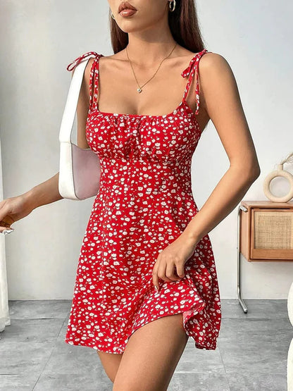 Guarujá - Robe Courte Fleurie Rouge